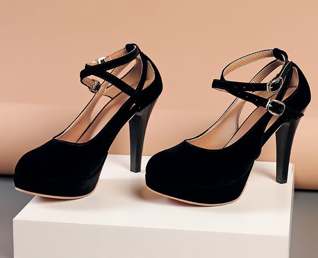 Susanny Black Heels for Women Strappy Closed Toe Platform High Heels Pumps Sexy Vintage Comfortable Stiletto Heels4