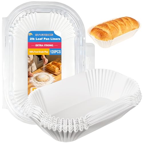 BYKITCHEN 120PCS Loaf Tin Liners for 2LB Bread Tins Baking Bread, Banana Bread, Non-Stick Cake Tin Liners for Loaf Pan, Air Fryer, Microwaves, Oven Safe, Heat Resistant