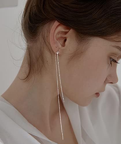 SLUYNZ 925 Sterling Silver Star Long Dangle Earrings Chain for Women Teen Girls Line Earrings Tassel Chain