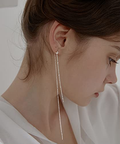 SLUYNZ 925 Sterling Silver Star Long Dangle Earrings Chain for Women Teens Line Dangle Earrings Tassel Threader Chain4