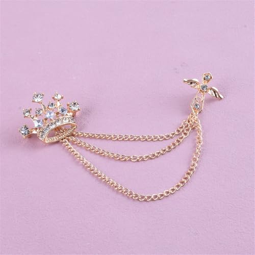 Image of coadipress Crown With Hanging Chain Brooch for Women Men Elegant Gentlemen Gold Silver Crystal Crown Lapel Pin Vintage Rhinestone Wedding Brooch Suit Shirt Pin Accessories