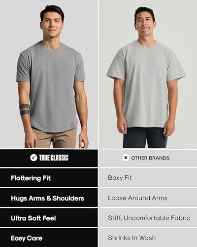 True Classic Mens T-Shirts – Curved Hem Tee Mens, Hipster Shirts for Men, Long Tail T Shirts for Man, Drop Cut Lounge/Sleep4