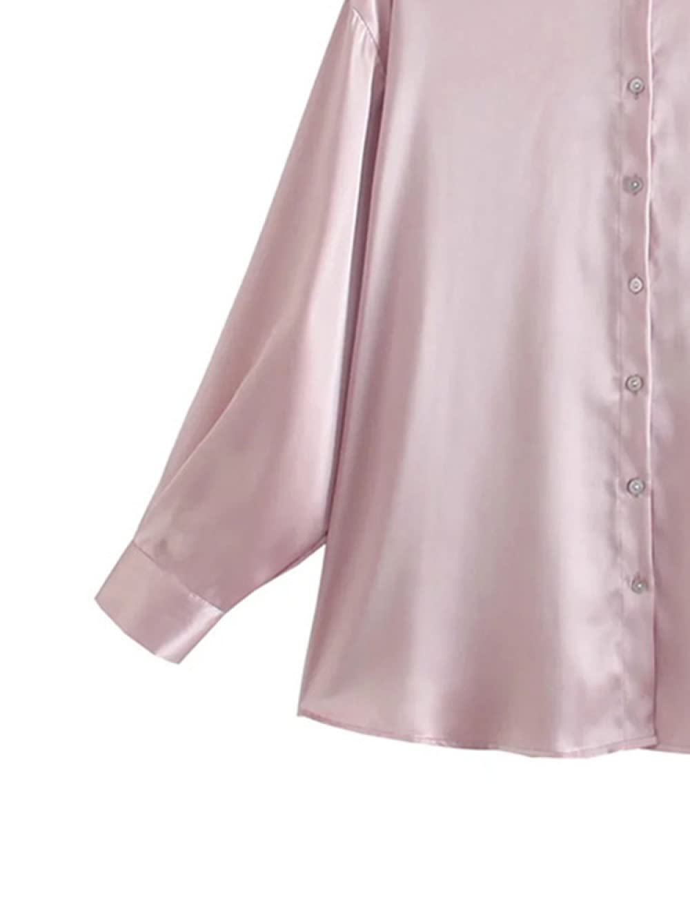 Damenhemden,Damen Satin Bluse Shirt Rosa Tropfen Schulter Langarm Vintage Mode Seidenhemden Business Hemd Mit Knopf Sexy Party Tops Lässige Arbeit Büro Bluse Für Mädchen Damen