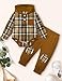 Fommy Baby Boy Clothes 6-9 Months Fashion Infant Boy Outfits Baby Brown Plaid Long Sleeve Hoodie Romper & Brown Pants Fall Winter 2 Pcs Clothes for Boy
