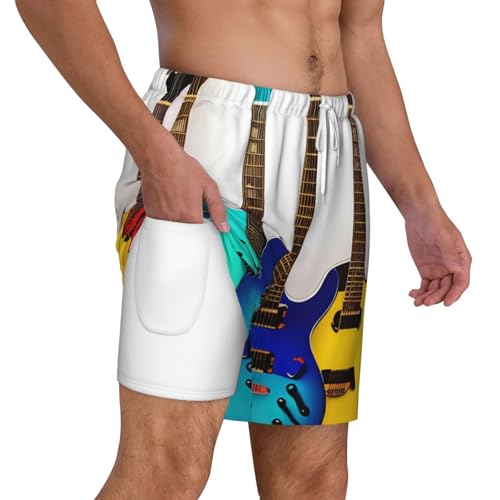 Pantalones cortos de natación para hombre con guitarras: ropa de playa, piscina y surf casual 6