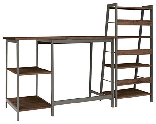Signature Design By Ashley Soho Urban Industrial 43" Home Office Desk With 4 Shelf Bookcase, Dark Brown #TOP2