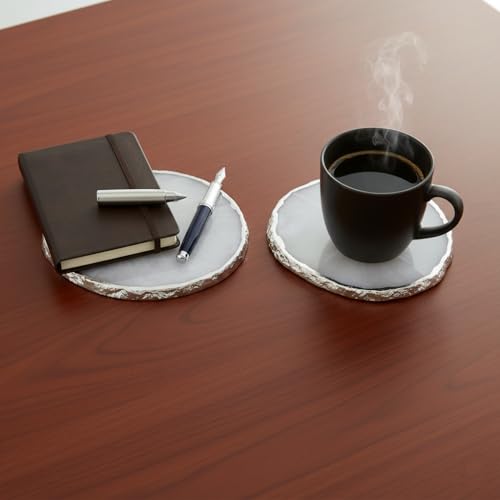 Image of Natural Agate Stone Tea Coasters Set | Premium Stone Coasters for Tea, Coffee & Glass | Heat Resistant Coasters for Dining Table, Office Desk & Home Decor | Pack of 2 | Color -White