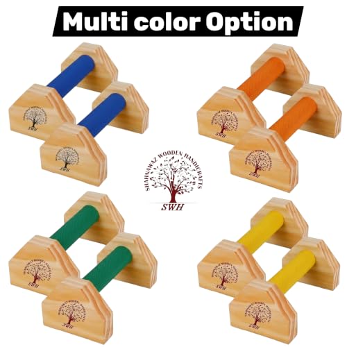Image of Push-Up Bars, Handcrafted Wooden Parallettes, Non-Slip Base, Ergonomic 25 cm Handles, Natural Wood (orange)