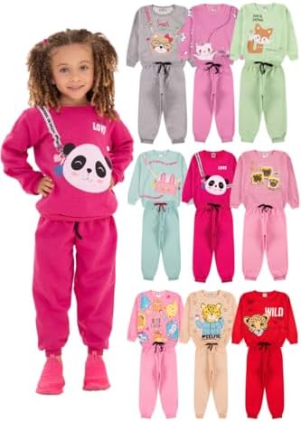 Kit 4 Peças Moletom Peluciado Infantil Menina - Kit 2 Conjuntos S...