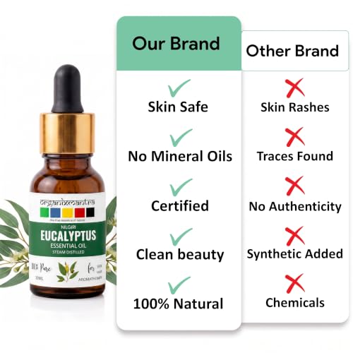 Image of Organix Mantra Eucalyptus Essential Oil for Skin, Hair, Sinus & DIY- 100% Natural & Steam Distilled Oil - 10ML