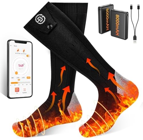 Heated Socks for Men Women, APP Control Rechargeable 8000mAh*2 Battery Electric Socks, Winter Washable Thermal Socks for Outdoor Camping Skiing Fishing Hunting