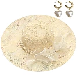 Lace Kentucky Derby Hat for Women, Lace Tea Party Hat for Women, Fascinator Hats Wide Brim Sun Hat for Cocktail Wedding