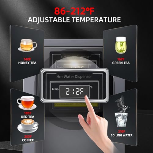 Image of Hot Water Dispenser Commercial Water Boiler Countertop Hot Water Machine Stainless Steel Step-heating Temperature Control 86-212F for Boba Tea Coffee Office Restaurant 1600W, 25L(6.6GAL) /Hour, Black