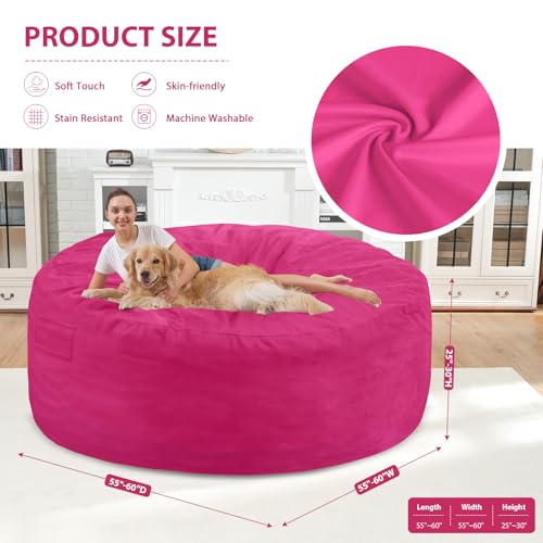 6FT Bean Bag Chair, Large Bean Bag Chairs with Memory Foam Filled, Fluffy Beanbag Sofa with Dutch Velvet Cover, Round BeanBag Chairs for Living Room, Playroom - Pink