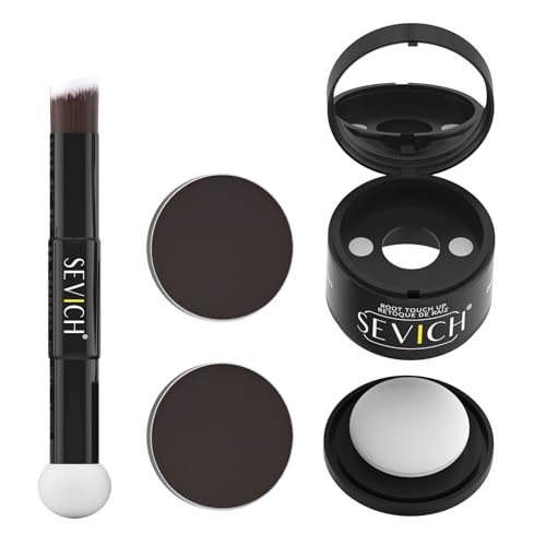 SEVICH Magnetic Refillable Hair Root Touch Up Powder - Waterproof Gray Coverage & Hairline Concealer with Dual Brush - Dark Brown, 0.14 oz (2 pcs)
