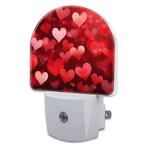Image of Red Love Hearts Night Light Plug into Wall,Romantic Sweet Red Heart Dusk to Dawn Night Light,0.5w Energy Saving Sleep Friendly Nightlights for Kids, Ideal Gifts for Birthday Mother's Day