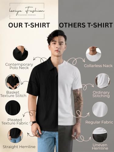 Image of Leriya Fashion Cotton T-Shirt for Men - Soft Breathable Fabric | Regular Fit Half Sleeve Collar Tee for Summer Casual Wear (Available in Plus Size)