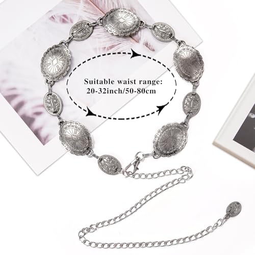 Image of Dubulle Womens Belt Chain Leather Belts Vintage Western Adjustable Elastic Double Buckle for Cowboy Pant Dress