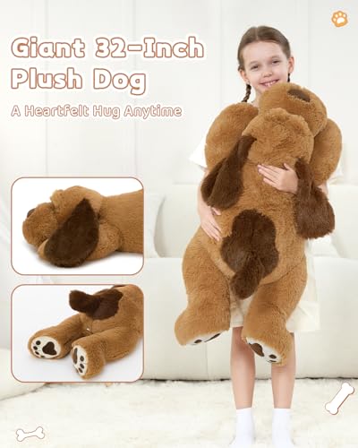 Image of MaoGoLan Giant Dog Plush,31 inches Large Stuffed Animal Dog,Chocolate Brown Fluffy and Cuddly Stuffed Puppy Stuffed Animal Throw Pillow Toy Gift for Puppy Lover,Girls,Kids