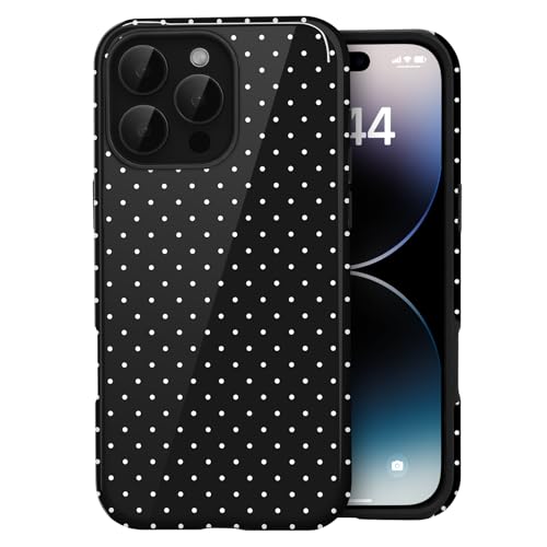 Amzfield Compatible with iPhone 16 Pro Max Case Cute Polka Dot Aesthetic Retro Design for Women Girls Fall Chic Girly Pretty Dual Layer Hybrid Protection Elegant Case for iPhone 16 Pro Max-Black