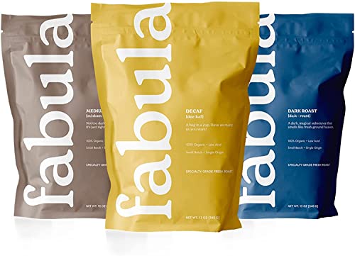 Fabula Coffee Variety Pack - Medium, Decaf, Dark, Freshly Grounded - 3 bags (12 oz. each)