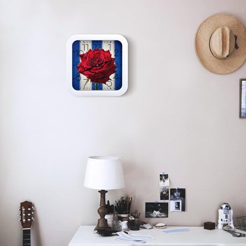 Horloge murale carrée 25 cm à motif roses pour bureau - 7