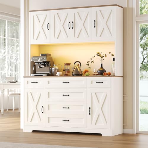 Yanosaku 71" Tall Pantry Cabinet with LED Lights & Charging