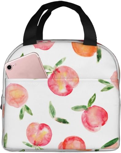 桃柄 (2) エコバッグ 折りたたみ 保冷保温 ランチバッグ かわいい 保冷バッグ ファスナー付き ブラック お弁当箱 軽量 コンパクト 保冷トートバッグ コンビニバッグ シンプル 男女兼用 通勤 通学