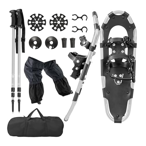 COSTWAY Juego de Raquetas de Nieve 4 en 1 Versátiles, Raquetas de Nieve Ajustables de Aluminio Ligero, Adultos y Niños, Bolsa Transporte, Bastones de Trekking, Sistema de Fijación (Plata,63cm)