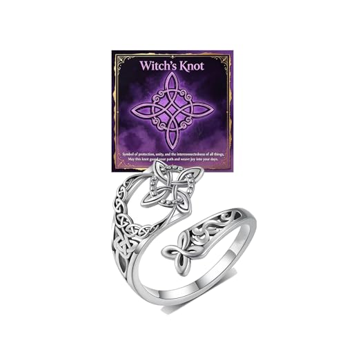 ROYNRAU Vintage Celtic Knot Ring for Women Boho Witches Protection Knot Timeless Symbolism Rings Adjustable Silver Thumb Stackable Jewelry Gifts (Knot-Silver)