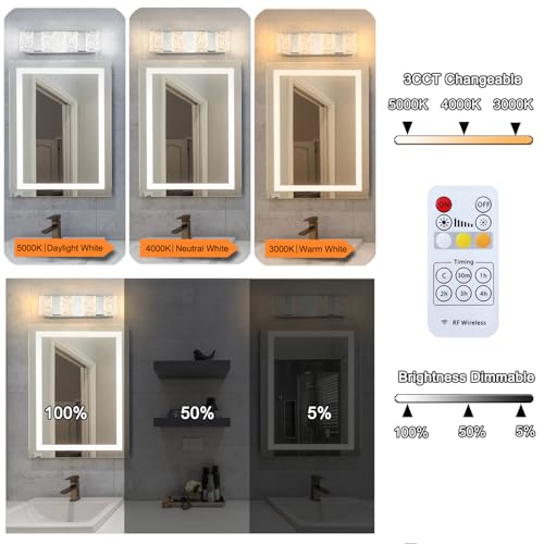 Image of Modern Chrome 4-Lights Bathroom Vanity Light, Eleglant Chrome LED Bathroom Light Fixtures Over Mirror, Dimmable Acrylic Shade Wall Lighting Fixtures, Hardwired Wall Light(H4.33in, L15.16in)