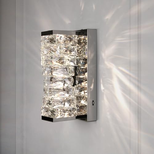 HuisMier Chrome Crystal Wall Sconces, Modern Dimmable LED Wall Light