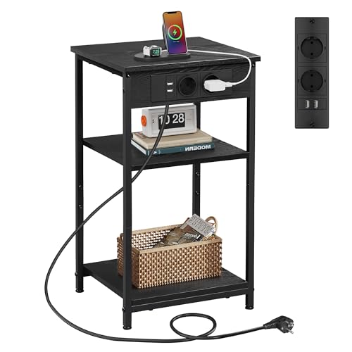 WLIVE Beistelltisch Schwarz, 3-Stufiger Klein Nachttisch mit...