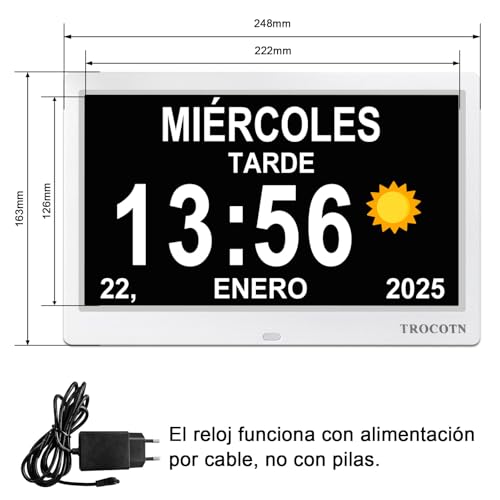 Miniatura 3 de Trocotn Reloj Digital De 10 Pulgadas, Calendario, Pantalla Grande, Reloj Despertador, Reloj De Pared Blanco