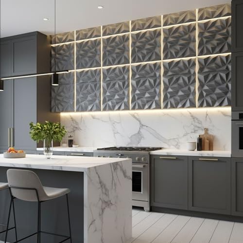 Image of Kayra Decor 3D Wall Panels Diamond Design - Silver Color | 19.7 inch x 19.7 inch (Pack of 18) - Covers 48.42 Sq. Ft | Premium Home & Office Wall Decoration