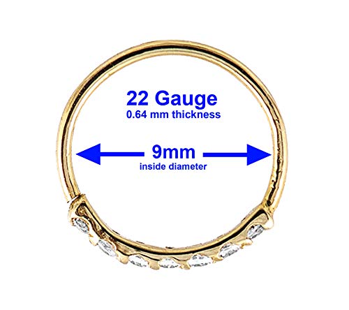 Jewelry Avalanche 925 Sterling Silver Nose Ring, 22G Nostril Hoop Ring, Helix Earring, Cartilage Earring, 6mm-9mm Inside Diameter, Prong set 7-CZ Accented2