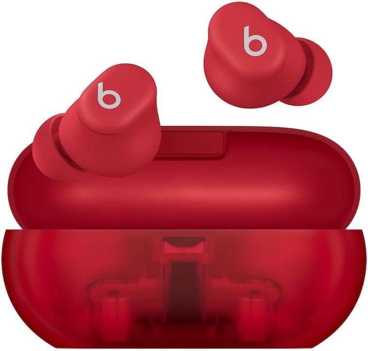 Beats Solo Buds - Wireless Bluetooth Earbuds | 18 Hours of Battery Life | Apple & Android Compatibility | Built-in Microphone - Transparent Red (Renewed Premium)
