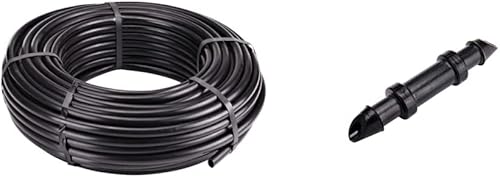 Raindrip 052020P - Manguera de riego por goteo, poliuretano negro de 12 pulgadas x 200 pies y 312050 312050B conectores de púas individuales, 14