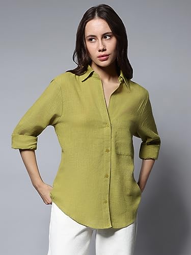Image of High Star Women's Classic Oversized Spread Collar Long Sleeves Cotton Casual Shirt