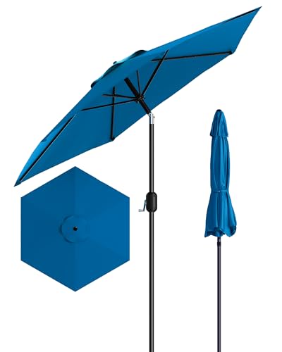7.5FT Outdoor Patio Umbrella, Outdoor Table Umbrella, Market Umbrella With Push Button Tilt and Crank, 6 Sturdy Ribs UV Protection Waterproof for Garden, Deck, Backyard, Pool, Beige