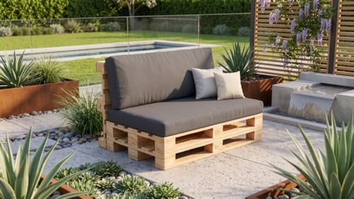 RUICOR TEXTIL SL Pack Cojines para Sofá de Palets, Gris, Asiento 120x80cm + Respaldo 120x60cm, 50% Algodón 50% Poliéster, Espuma Alta Densidad, Funda Desenfundable