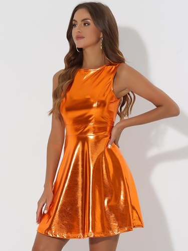 Image of Allegra K Women's Metallic Sleeveless High Waist Club Party Disco Holographic Dress