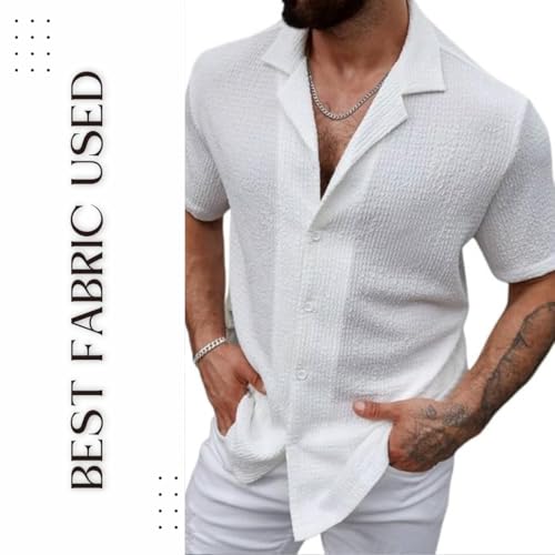 Image of COMBRAIDED Men's Regular Fit Cotton Blend Shirts | Half Sleeve Solid Pattern | Casual Wear for Everyday Style