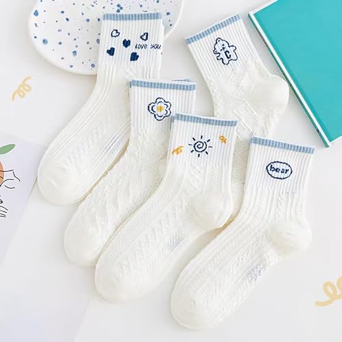 H.Queen Lifetech 4-6 pares de meias femininas de algodão, meias estéticas, elegantes, com babados, q