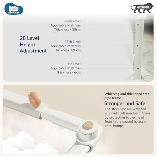 Image of Kids Station 3 Side Premium Bed Rail Guard (6.6ftx6ftx6.6ft / 200cmx180cmx200cm), Bed Railing for Baby Safety, Kids Toddler Bed Protector Side Walls, Adjustable Height, Portable & Foldable (Beige)
