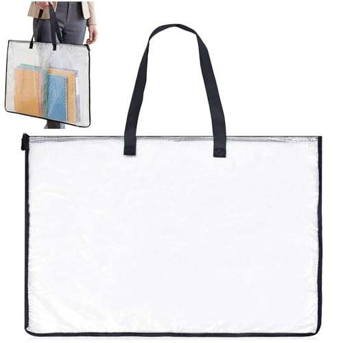 KAGEYMB Carpeta para Dibujos A2 de PVC Transparente, 63 x 47 Cm, Carpeta A2 para Obras de Arte con Rejilla, Cremallera y Asa, Bolsa de Almacenamiento Resistente Al Agua para Documentos y Pósteres