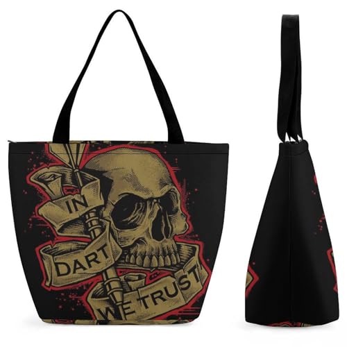 Sac shopping crâne fléchette pour femme grand format 32cm