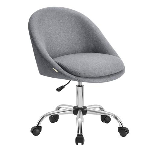 SONGMICS Silla de Oficina en Casa, Silla Giratoria de Algodón y Lino, Silla de Escritorio, Acolchada con Espuma, Altura Ajustable, para Estudio, Dormitorio, Gris Pizarra OBG020G05