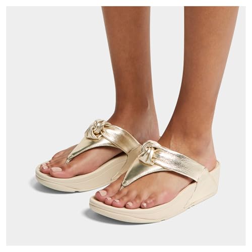 Image of FitFlop womens Lulu Padded-knot Metallic-leather Toe-post Sandals