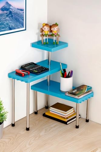 Image of Rack for Kitchen Storage, Corner Shelf for Kitchen, Organizer Rack, 3 Tier Spice, Oil Stand, Tabletop Adjustable Rack for Makeup, Office(Blue)